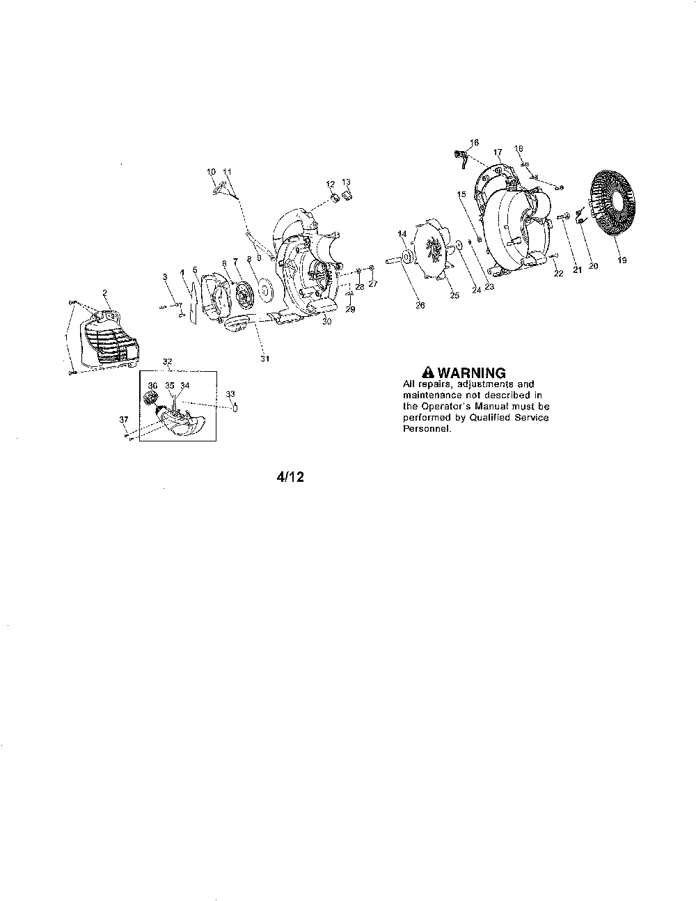 Scroll/impeller/handle Diagram and Parts List for W320 (ROW)(TYPE 1) Weed Eater Leaf Blower / Vacuum